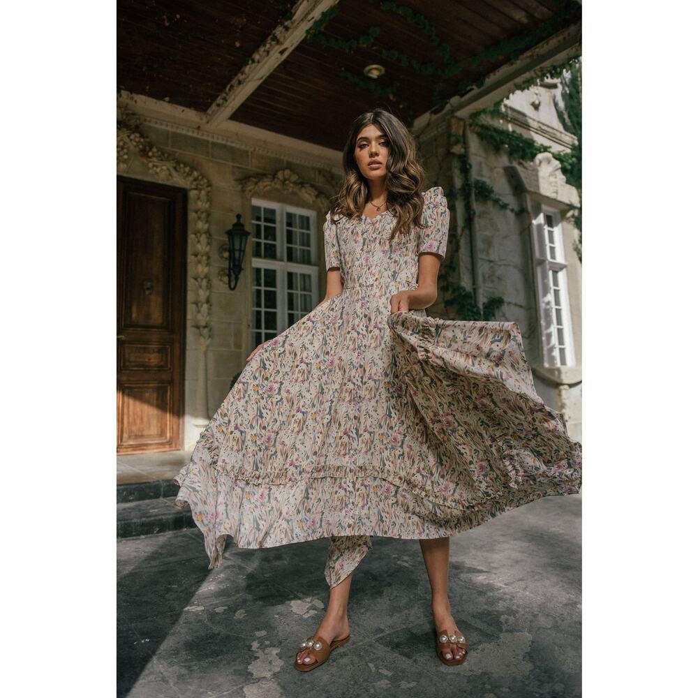 EUC Women's Jessakae Fairfax Floral Dress Size 2XL Rouched Sleeves Midi Buttons
